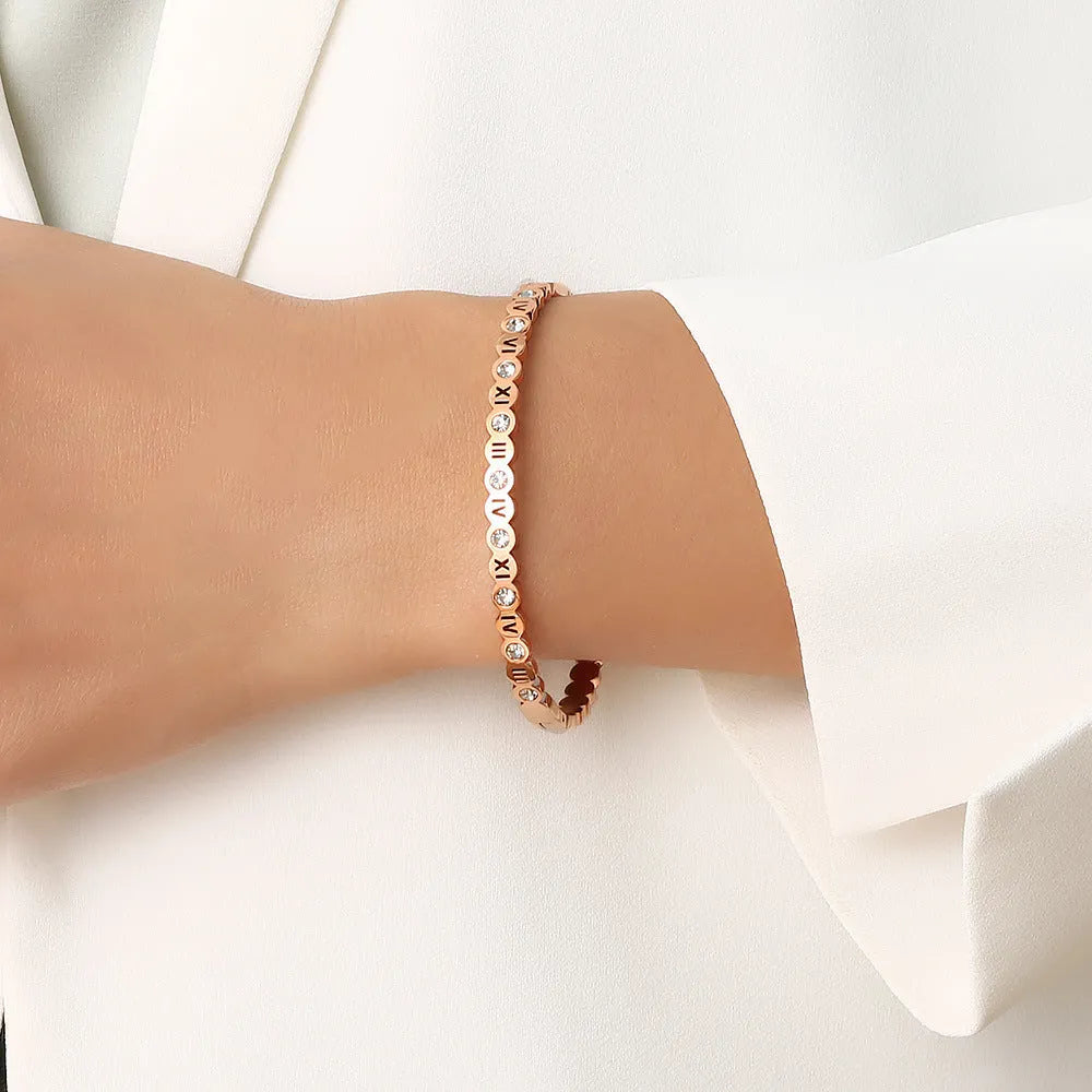Korean style titanium steel bracelet with numeric design in gold finish