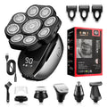 Black rechargeable 6-in-1 haircut suit with hair clipper, shaver, nose trimmer, and accessories