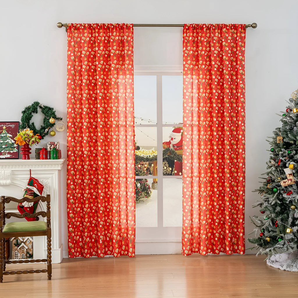 Christmas snowman angel print curtain in green colour with cartoon figures pattern