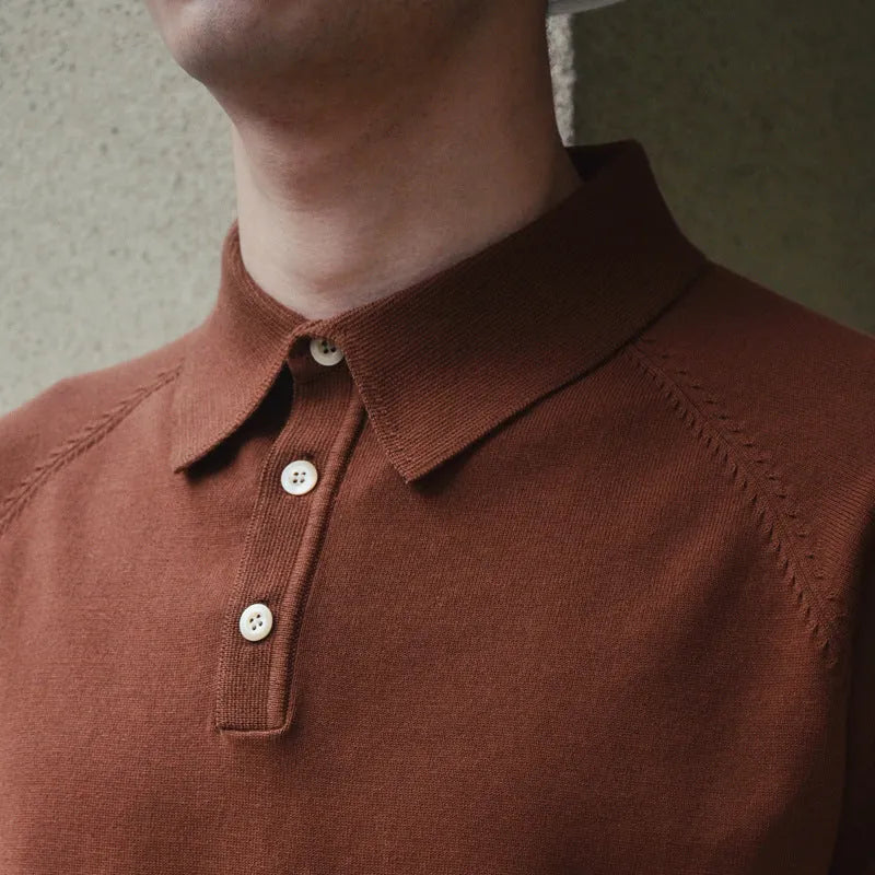 Retro slim-fit cotton short-sleeved t-shirt in dark brown colour