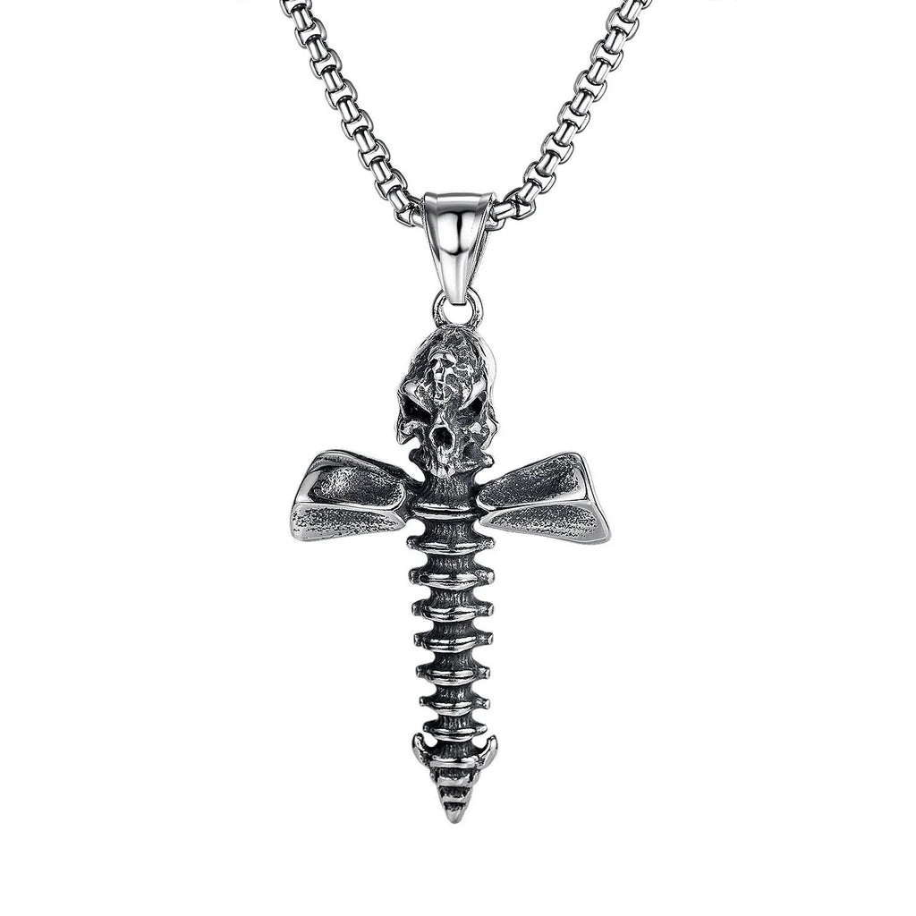 Men's silver stainless steel necklace with alloy pendant in sports style design