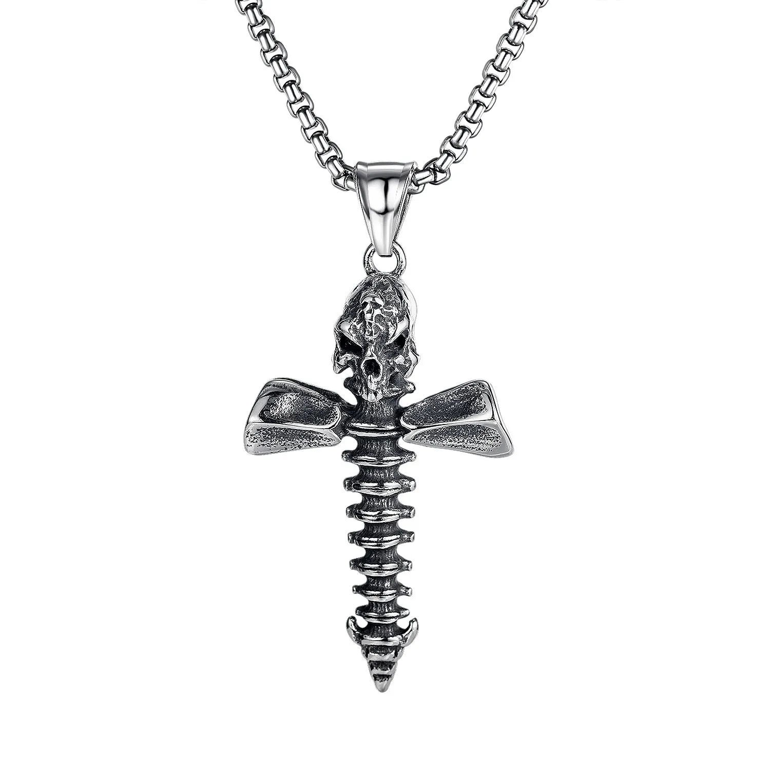 Men's silver stainless steel necklace with alloy pendant in sports style design