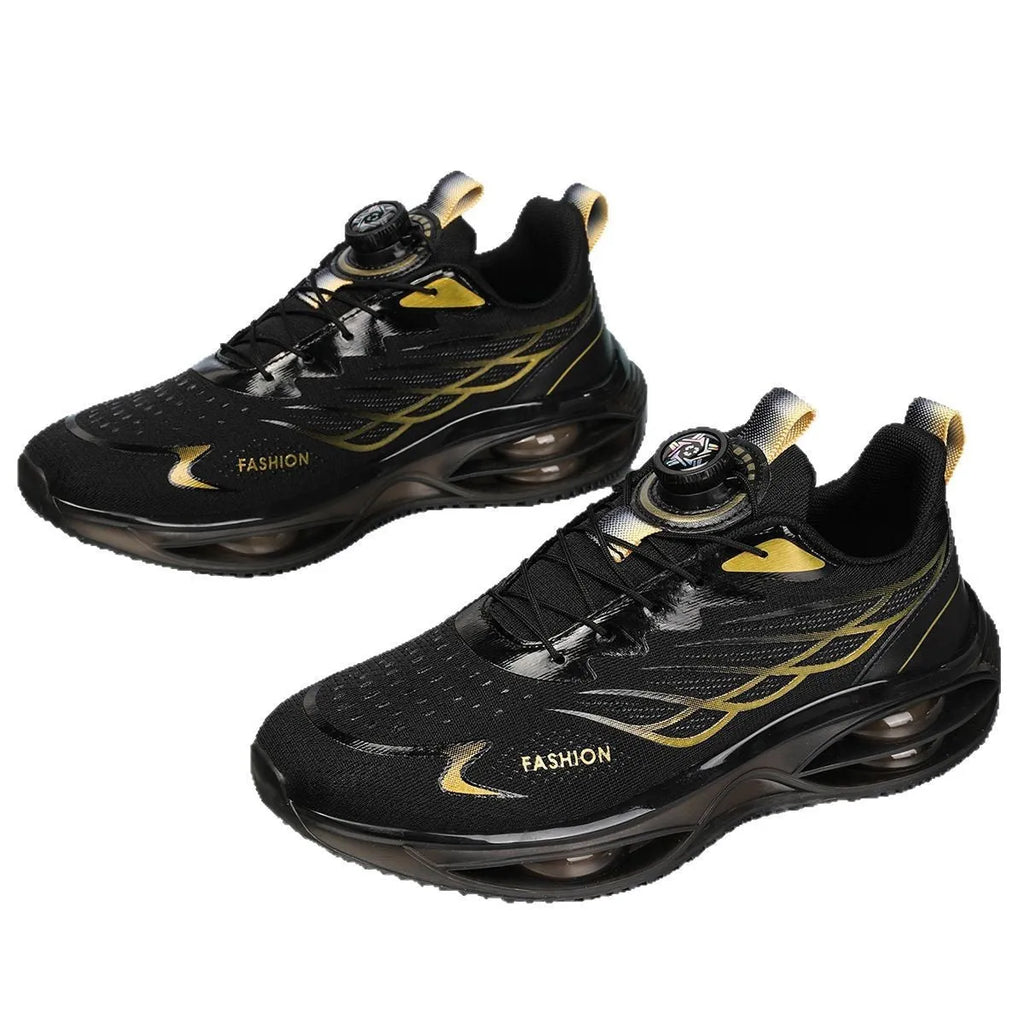 Pair of breathable casual running shoes with mesh upper and rubber sole in a solid colour.