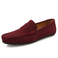 Men's solid colour suede cowhide loafers with rubber sole and round toe design