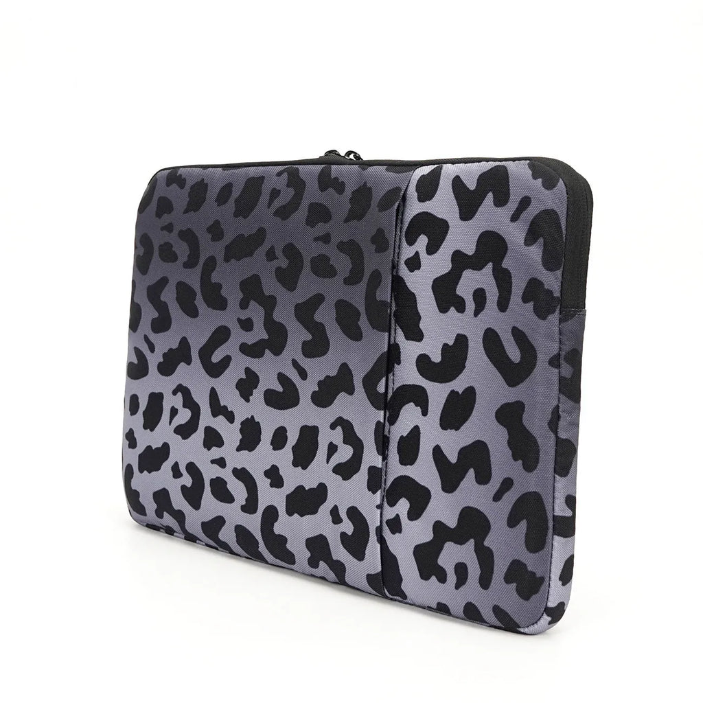 Leopard print laptop sleeve with flannel interior for 13-inch to 16-inch device protection