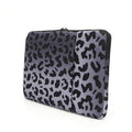 Leopard print laptop sleeve with flannel interior for 13-inch to 16-inch device protection