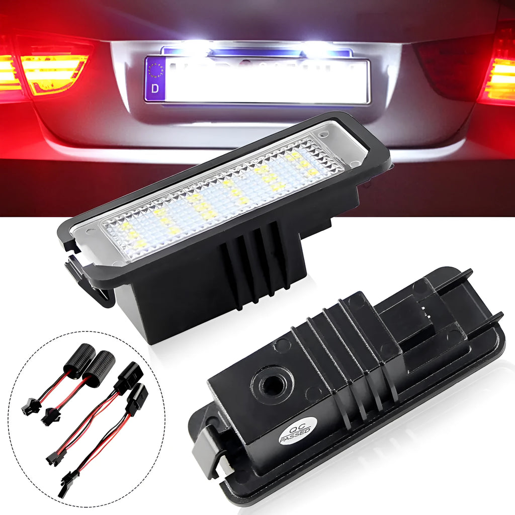 Volkswagen LED licence plate light unit for Golf, Polo, Phaeton models with plug connector.