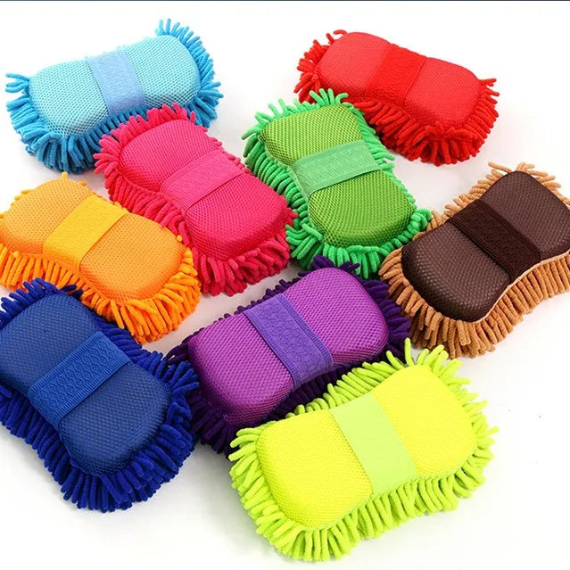 Silver green chenille microfiber car wash sponge measuring 14 by 25 centimetres
