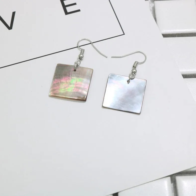 Geometric shell earrings for women with rectangular and square panther designs