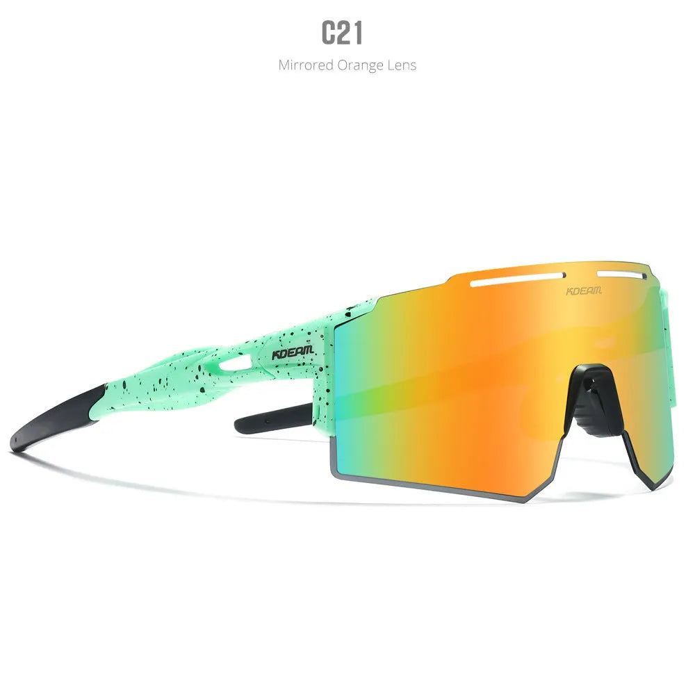 Polarised cycling sunglasses with frameless ultralight TR90 frames in a sporty style.