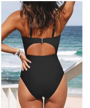 Women's solid colour backless one-piece swimsuit in polyester