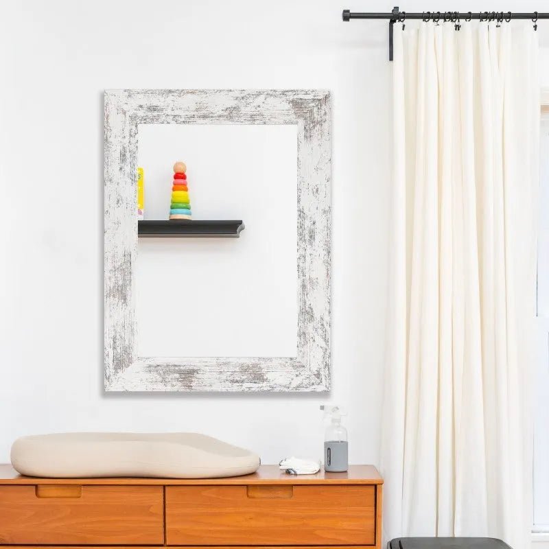 Little white wall-mounted bathroom mirror with retro Chinese style in modern pastoral design