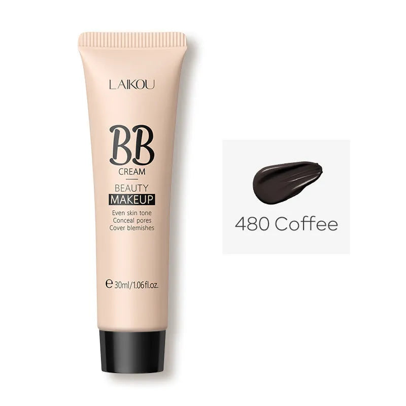 BB cream tube in 30ml size showing nine colour shades from light ivory to deep brown