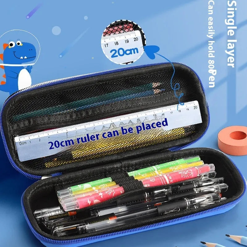 3D leather pencil case with colourful astronaut and spaceship design on a blue background