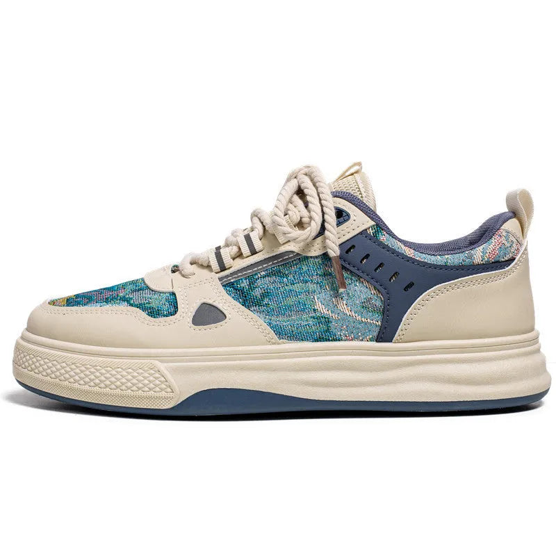 Canvas casual shoes in Milan green and beige colours with flat heel and round toe design