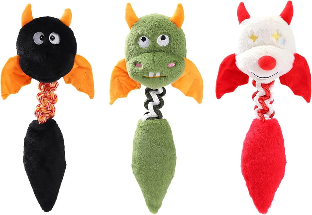 Large black, green, or red plush dog toy with cartoon design, measuring 44 cm, for aggressive chewers.