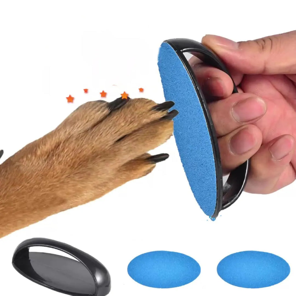 Upgraded dog nail file scratch board with ergonomic handle in blue, green, yellow, or black colour.