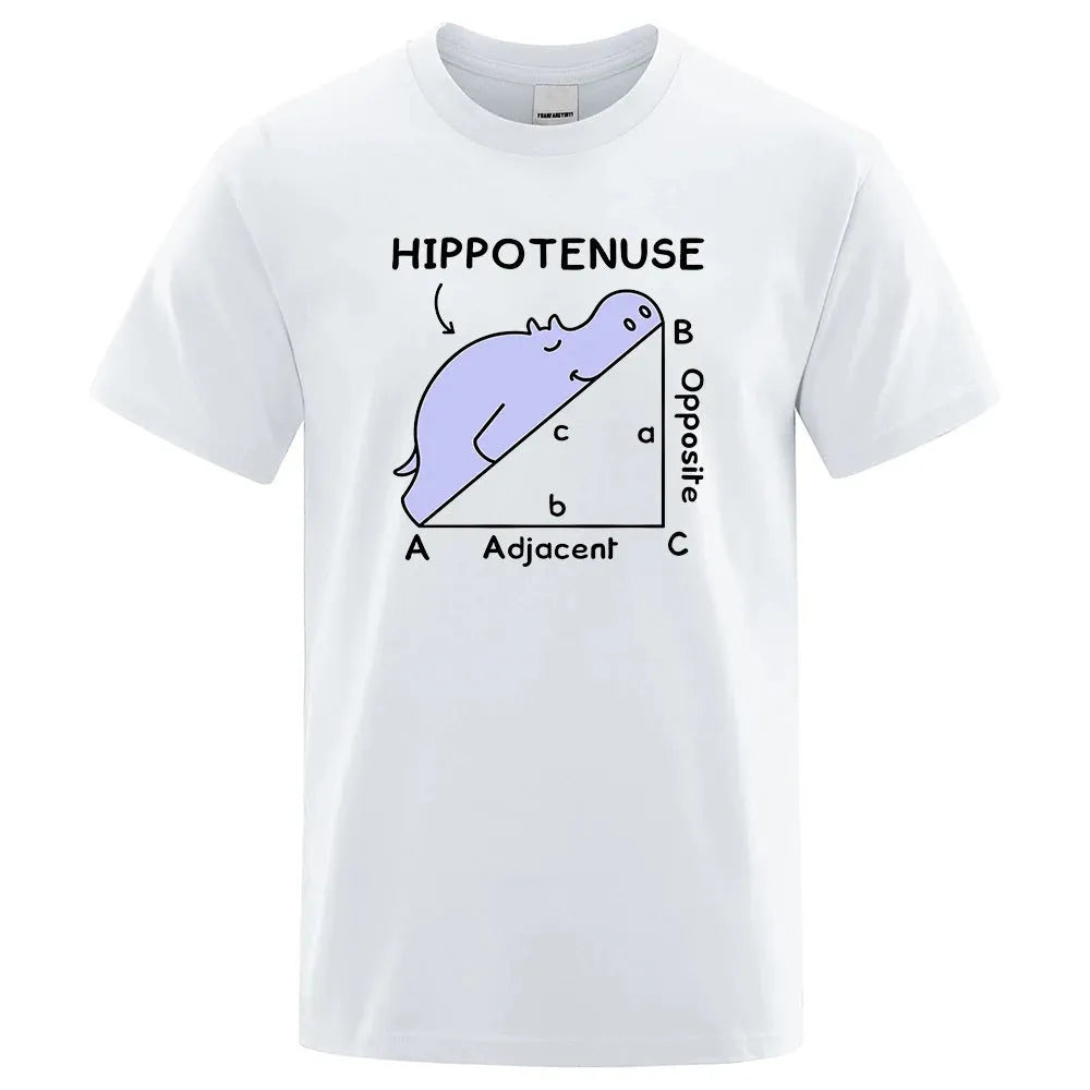 Loose fit cotton T-shirt with white 'Hippotenuse Opposite Adjacent' funny print, shown in Army Green colour.