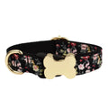Flat fabric dog collar with printed grid pattern and bone-shaped buckle in multiple colour options