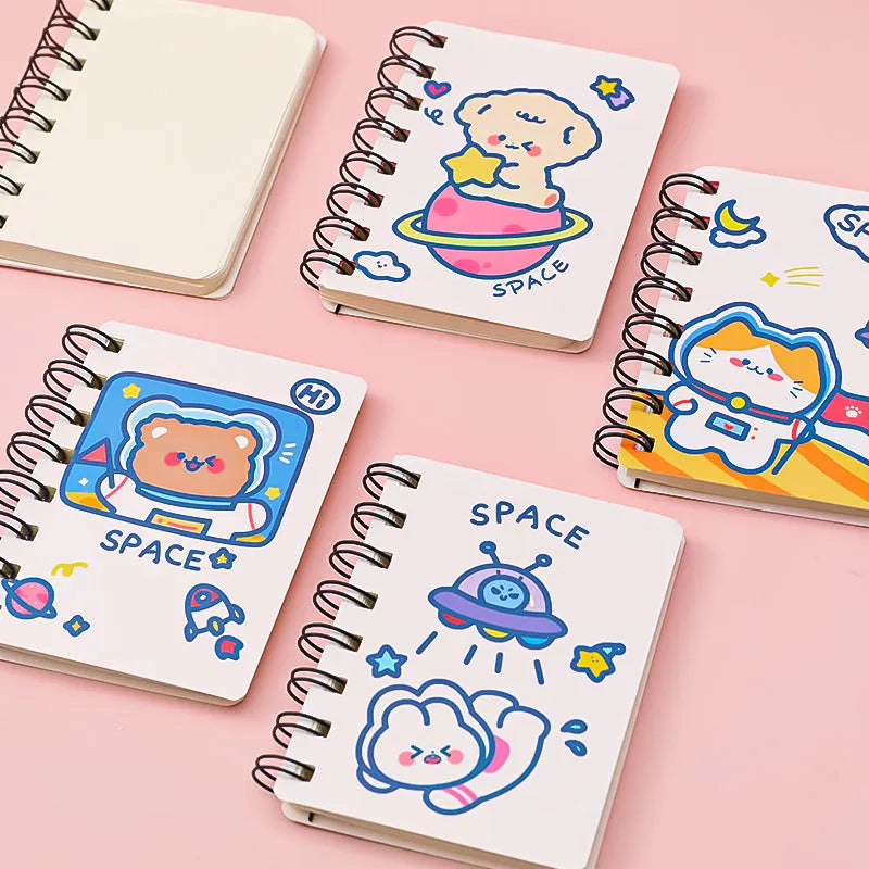 Astronaut portable pocket flipper notebook measuring 10.5 by 8cm with space-themed cover designs