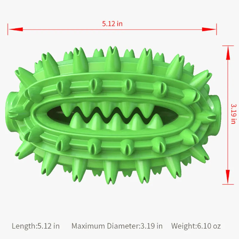 Green cactus-shaped dog toothbrush toy for dental cleaning with textured bumps