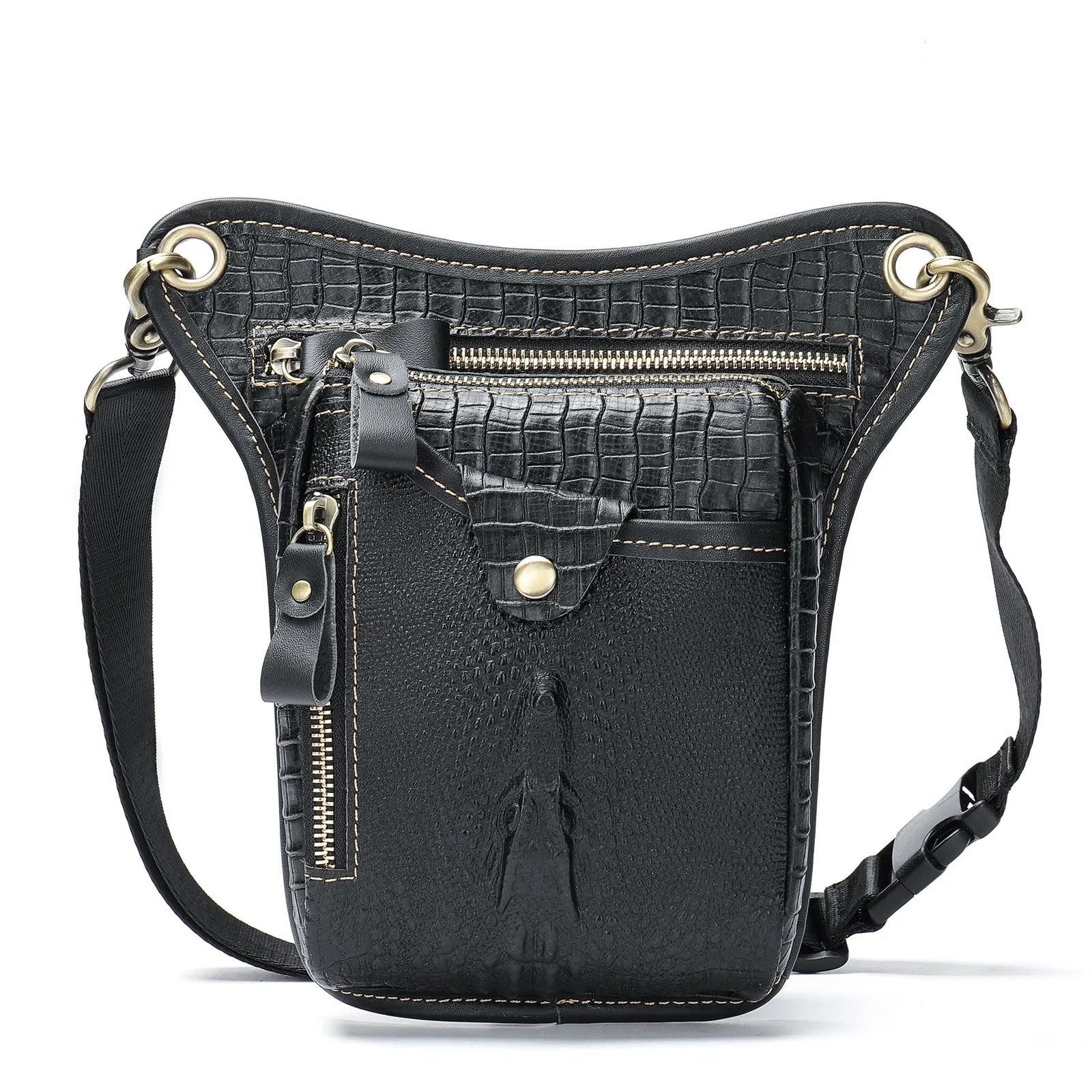 Genuine crazy horse leather satchel bag with retro design and shoulder strap