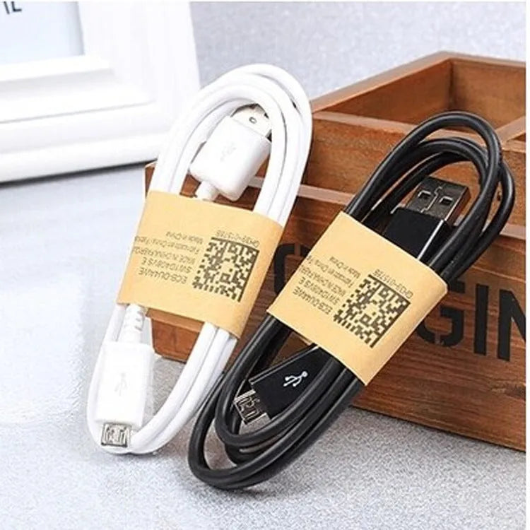 Black and white Android universal data cable with Micro USB connector and 1-metre length