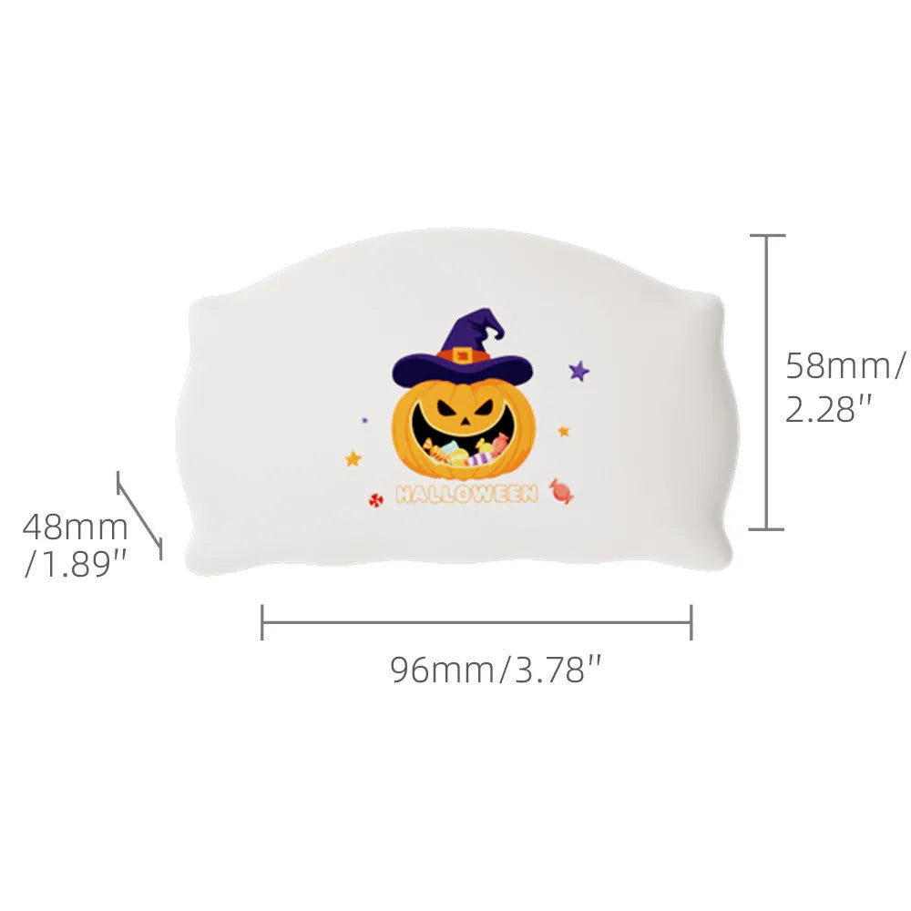 Cartoon ghost doll USB-C rechargeable table lamp in magic ghost or pumpkin ghost colour on a bedside table.