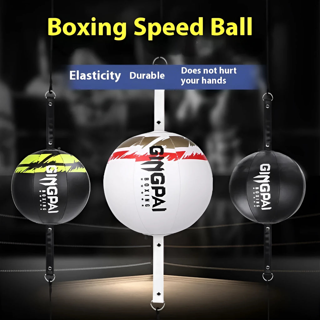 Black hanging boxing speed ball for reaction and dodge training with durable PU construction