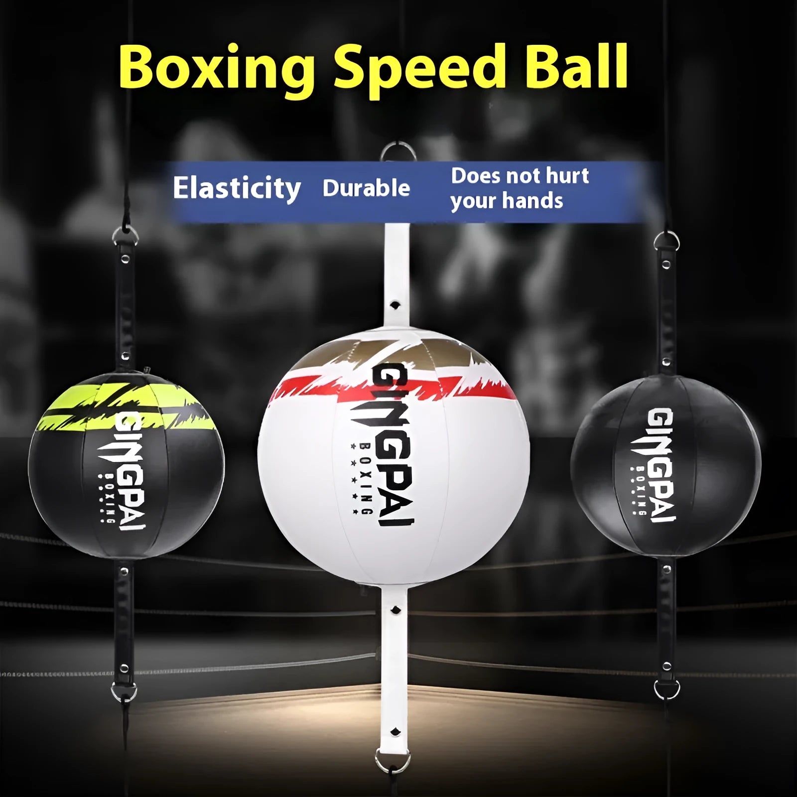 Black hanging boxing speed ball for reaction and dodge training with durable PU construction