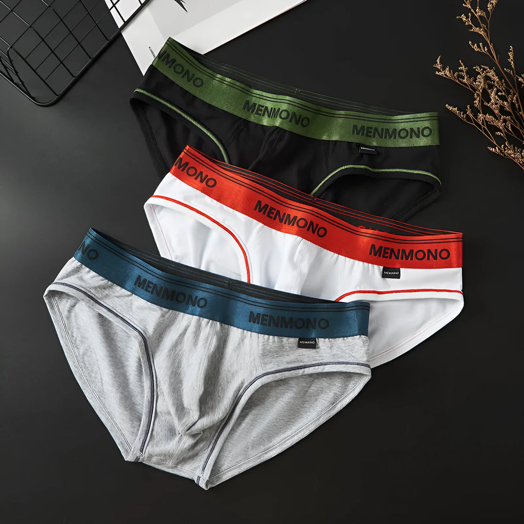 Men's low waist cotton briefs in solid colours with breathable knitted construction