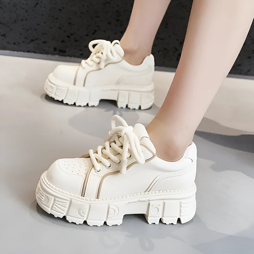 Women's casual leather shoes with spring muffin bottom design in beige or pink colours