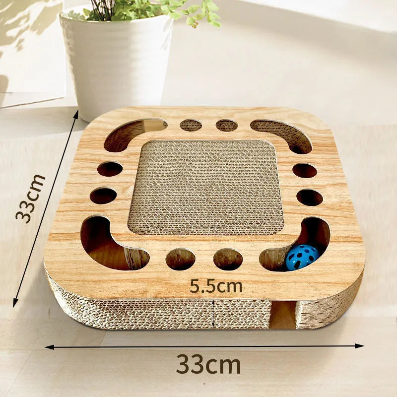 Corrugated paper cat scratch board with round ball toy for claw maintenance