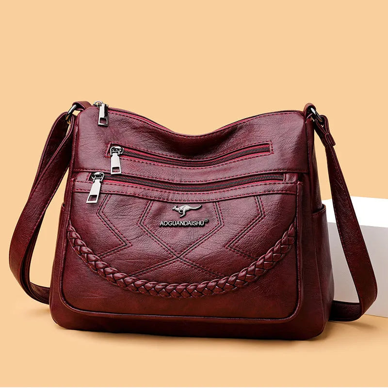 Soft PU leather women's crossbody bag in horizontal square design with sandwich pocket