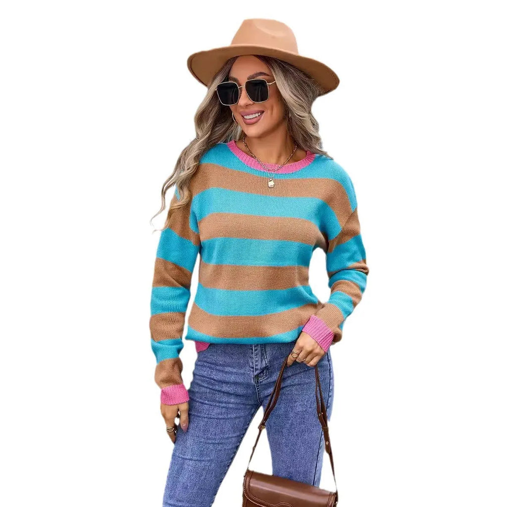 Women's acrylic loose fit sweater in multiple colours with round neck and long sleeves