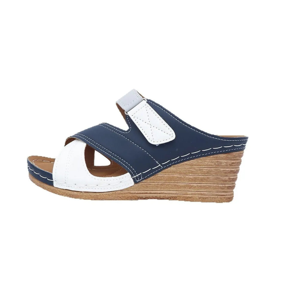 Women's wedge slippers with Velcro fastenings and fish mouth toe bracket in multiple colour options