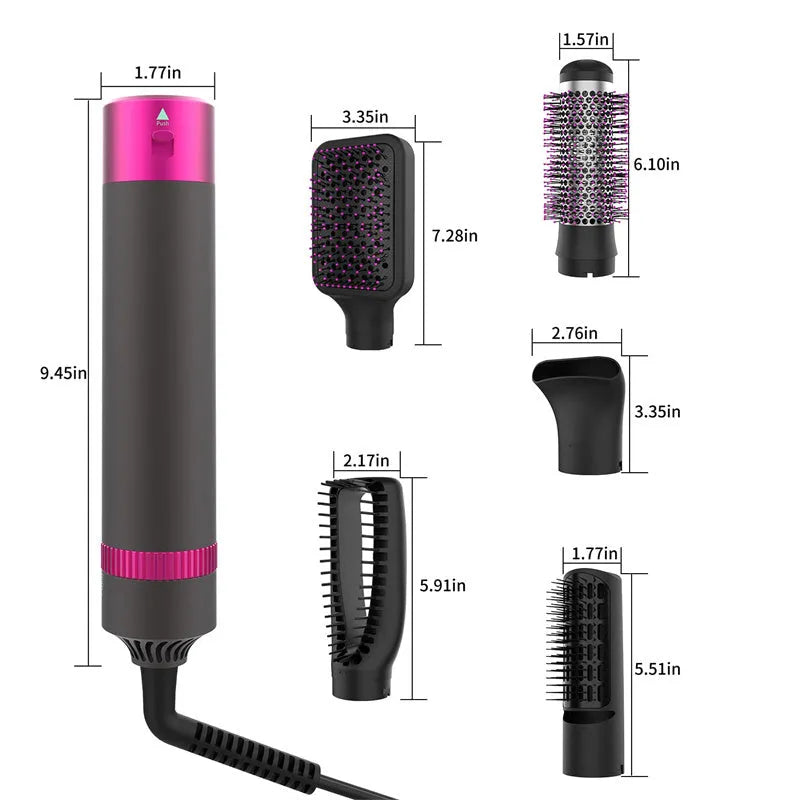 Dyson grey 5 in 1 hair dryer brush styling tool with five attachment brushes