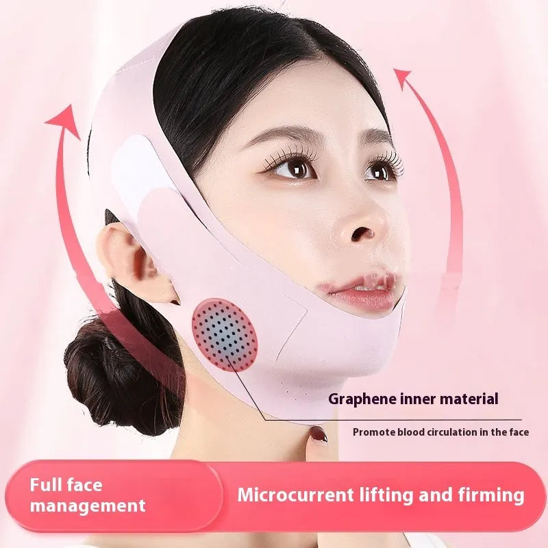 Small V Face Shaping Mask in light breathable fabric, shown in Purple and Green graphene colour options.