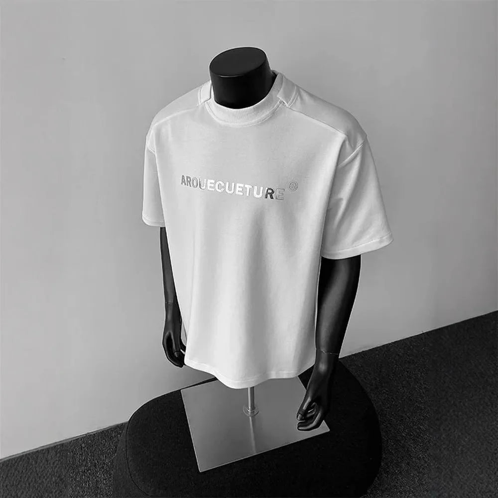 Men's cotton short sleeve T-shirt with loose fit and letter pattern in summer casual styling