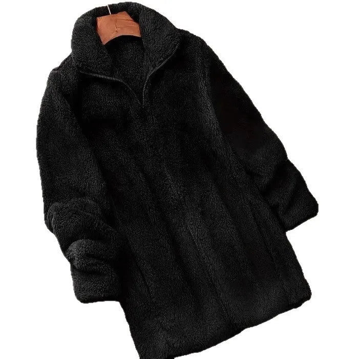 Double-sided fleece outdoor coat in polyester available in three colours with Asian sizing