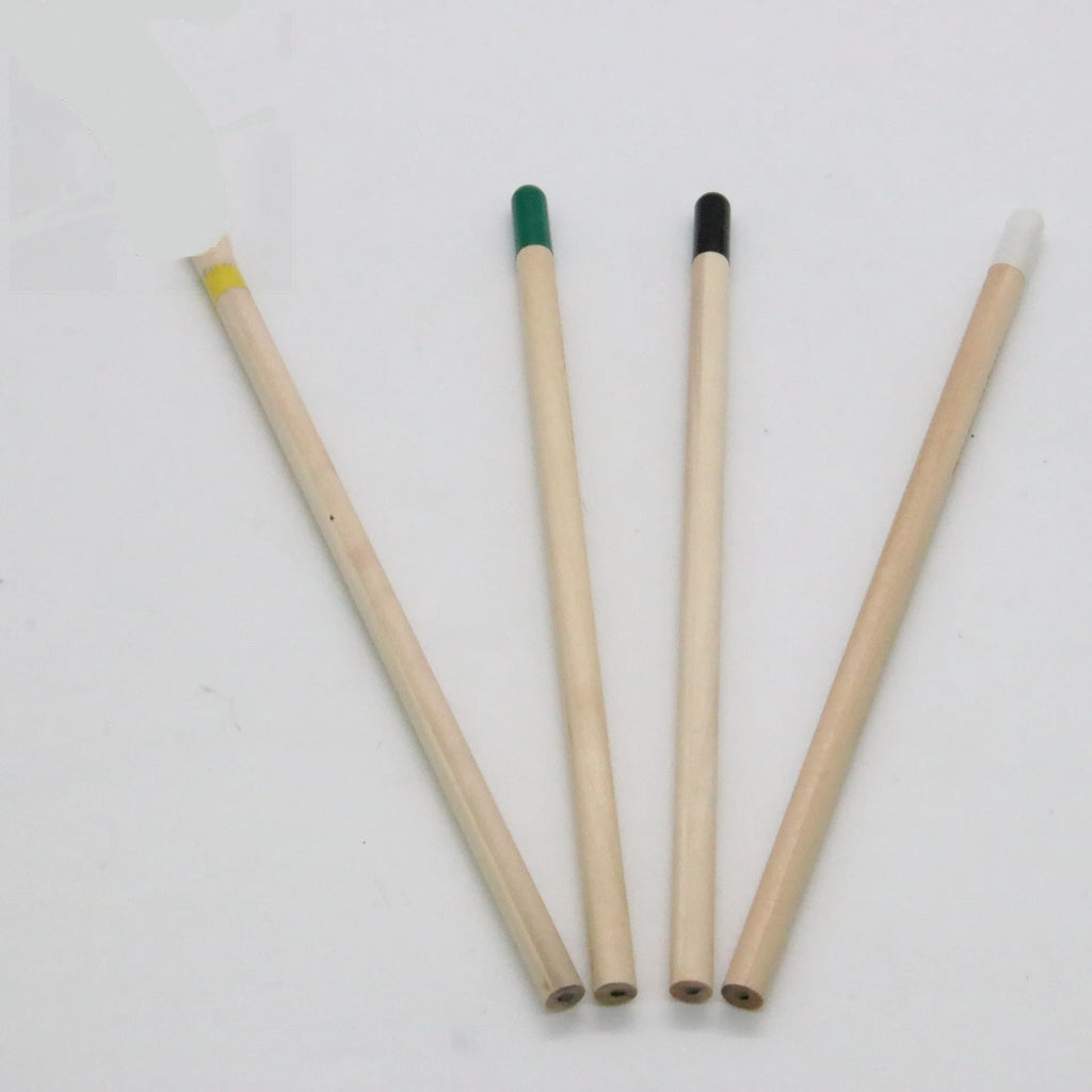 Seed pencil with coloured degradable capsule containing plant seeds next to a potted seedling.