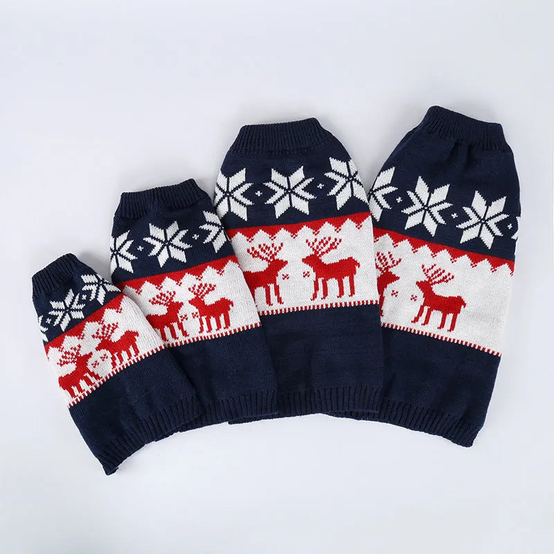 Navy blue knitted Christmas sweater for dogs with personalised festive design