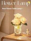 Modern Crystal Flowers rechargeable touch-control dimmable bedside table lamp with USB cable.