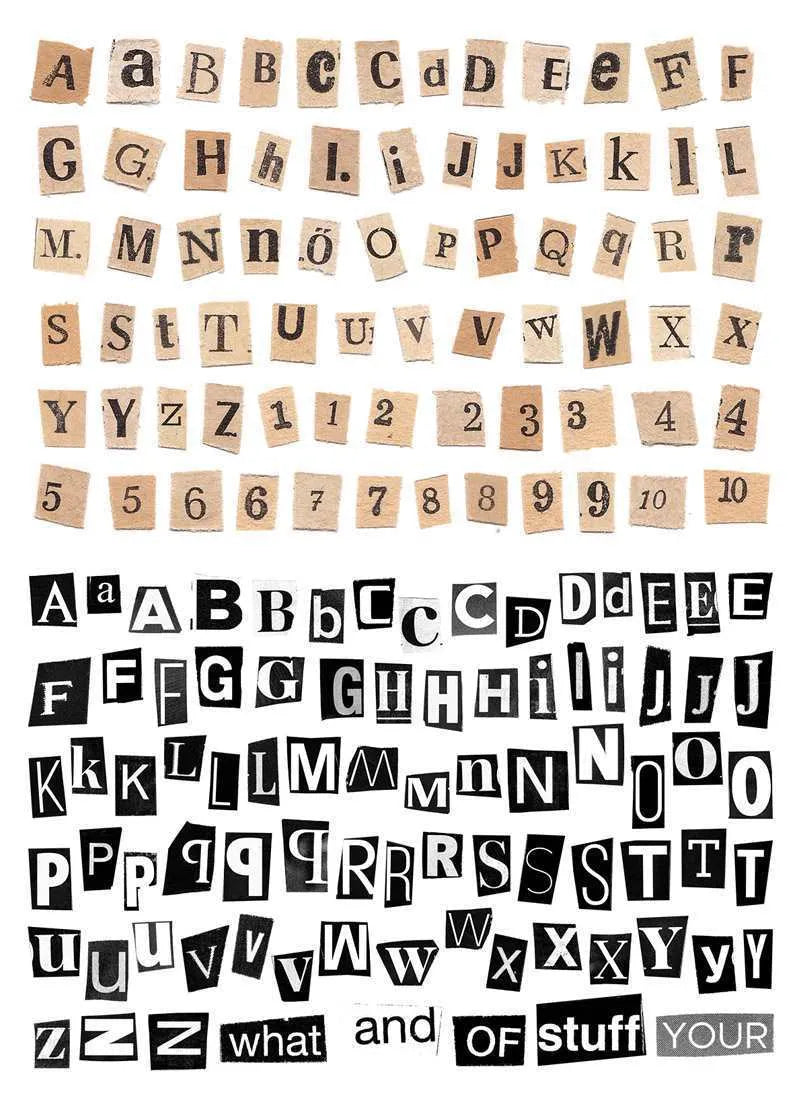 Set of printed English letters, numbers, and weekday word stickers in multiple colours for crafts and organisation