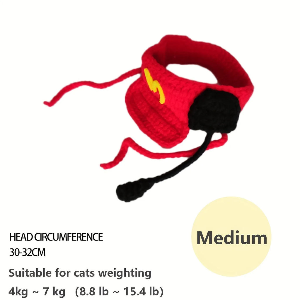 Handmade cotton knitted chef hat pet costume for small to medium-sized cats and dogs