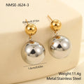 A pair of stainless steel colour-block ear studs with round beads and an 18K gold electroplated finish.