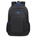 Oxford cloth backpack in solid colour with curved shoulder straps, shown with multi-layer compartments open