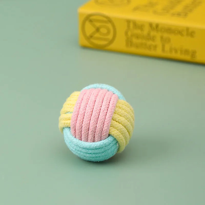 Handmade blue powder, green blue, and pink green cotton plush cat hair ball toy, 5cm diameter.