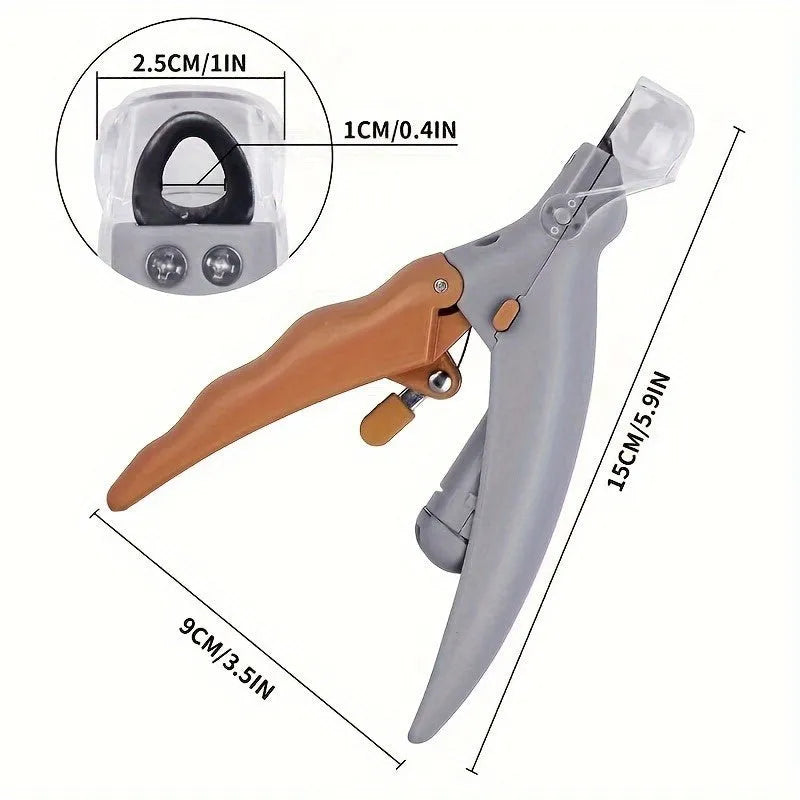 Yellow LED pet nail trimmer with magnifying glass and steel blades for cat and dog grooming
