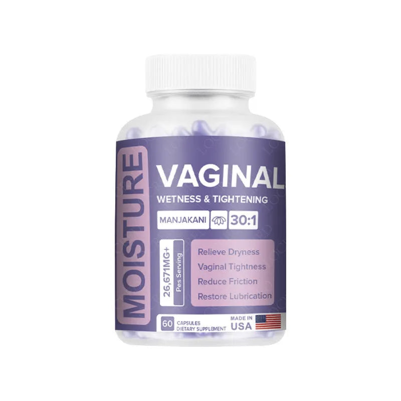 Bottle of 60 vaginal capsules with plant extract formulation for women's reproductive health